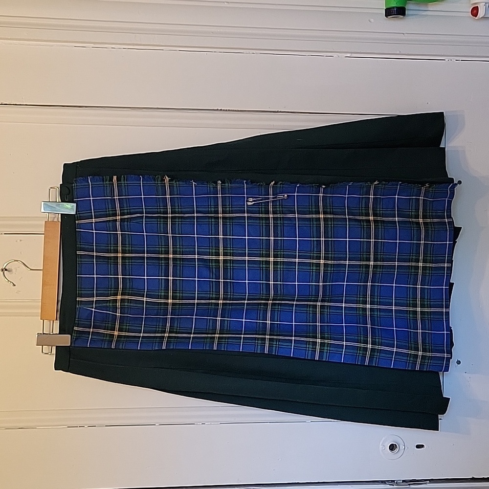 Plaid Panel Midi Skirt in Blue and Black